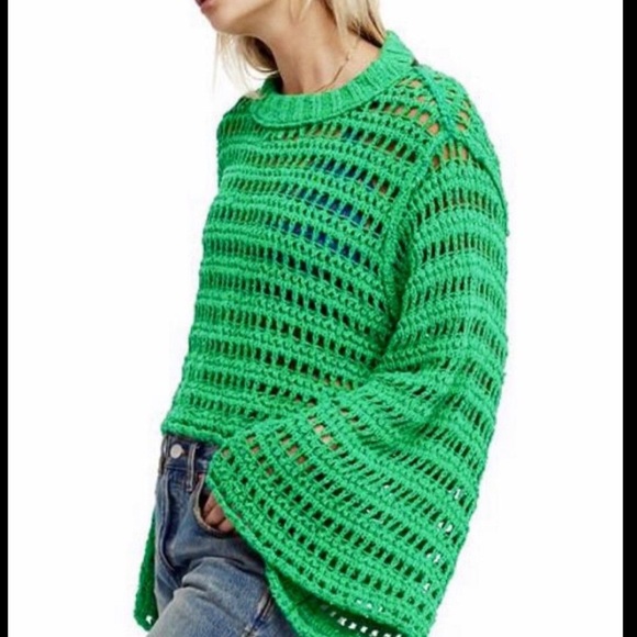 Free People Crochet Cropped Bell Sleeve Sweater - Picture 4 of 6